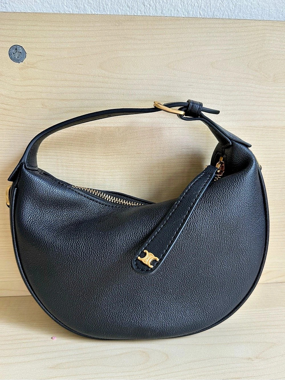 Celine Small Ava Strap Bag in Grained Calfskin Black Shoulder Bag